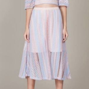 NWT! Foxiedox Pink Blue Delicate Floral Crochet BOHO Style Skirt S